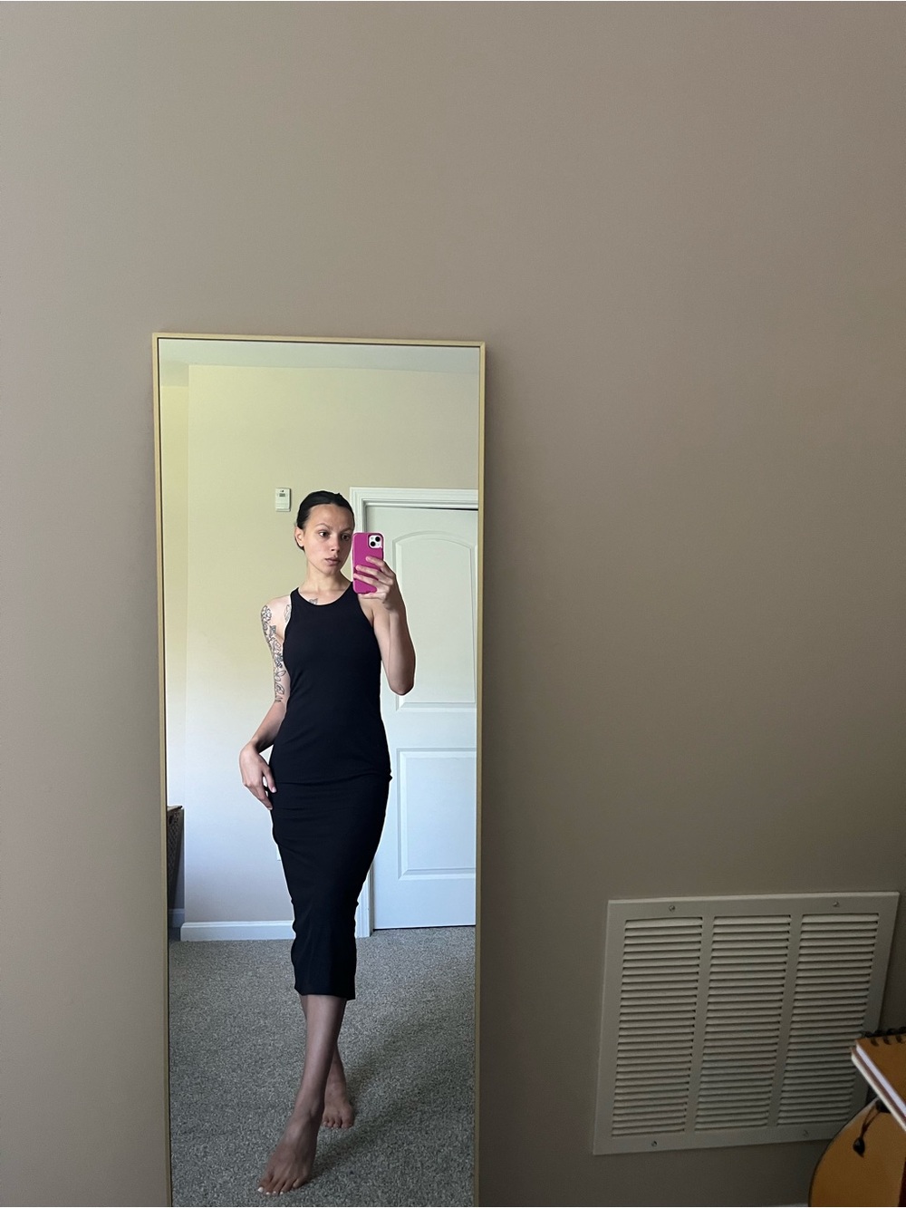 Athleta Signature Rib Black Sleeveless Maxi Tank Dress with Built-in Bra